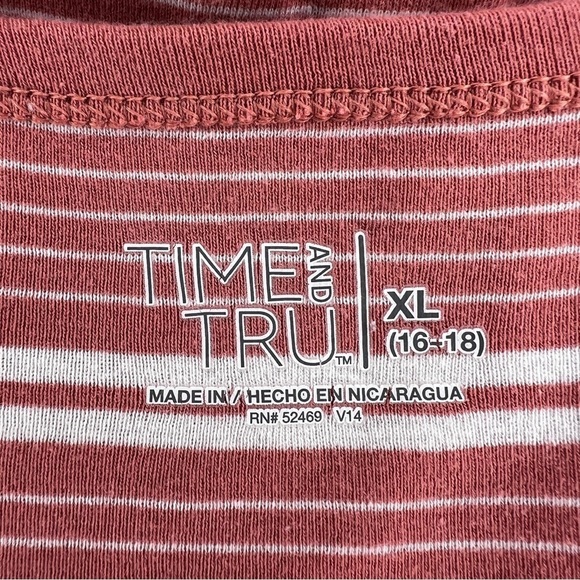 XL TIME AND TRU MAUVE WHITE STRIPED TOP CASUAL STRETCH PULLOVER - Picture 9 of 11